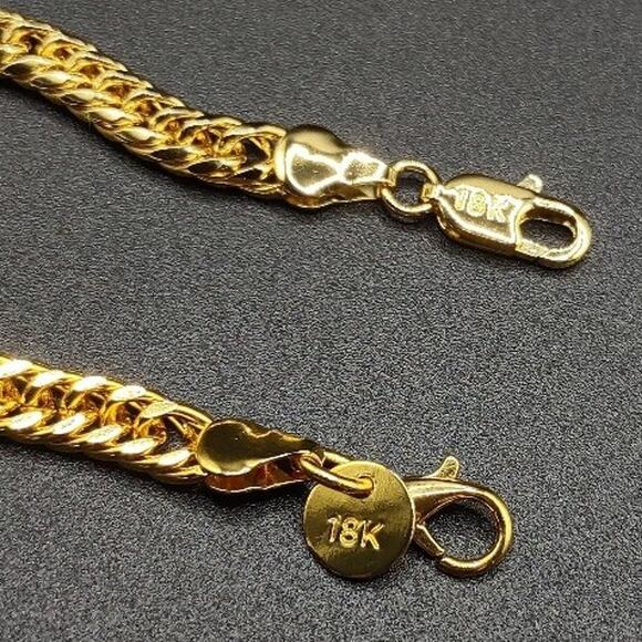 18k Gold Plated Necklace Bracelet Set Double Cuban Anniversary Birthday Gift - Picture 2 of 6